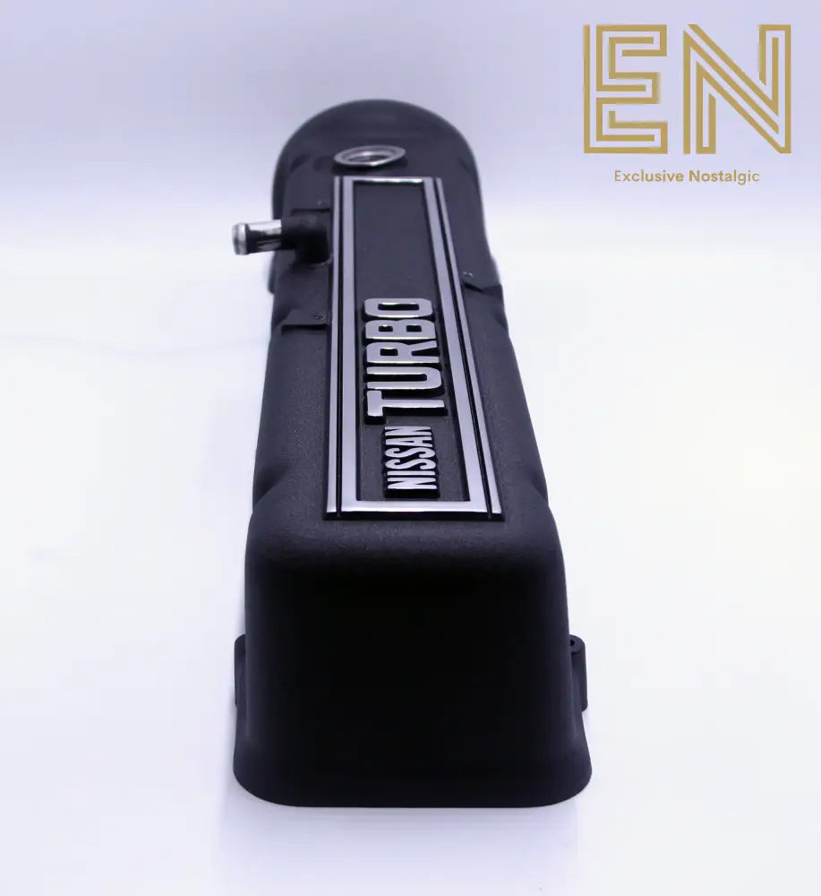 NISSAN TURBO Valve Cover Powder Coated in Wrinkle Black with Polished Lettering