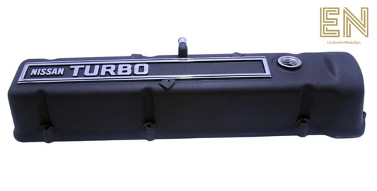 NISSAN TURBO Valve Cover Powder Coated in Wrinkle Black with Polished Lettering